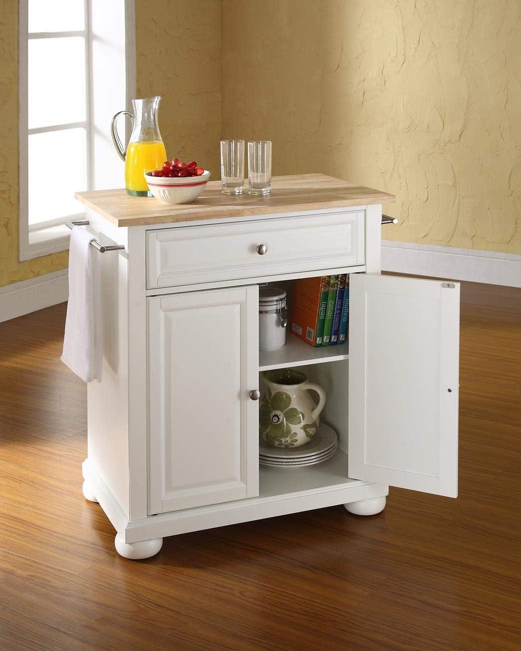 White and Natural Wood Kitchen Island Cart with Turned Legs