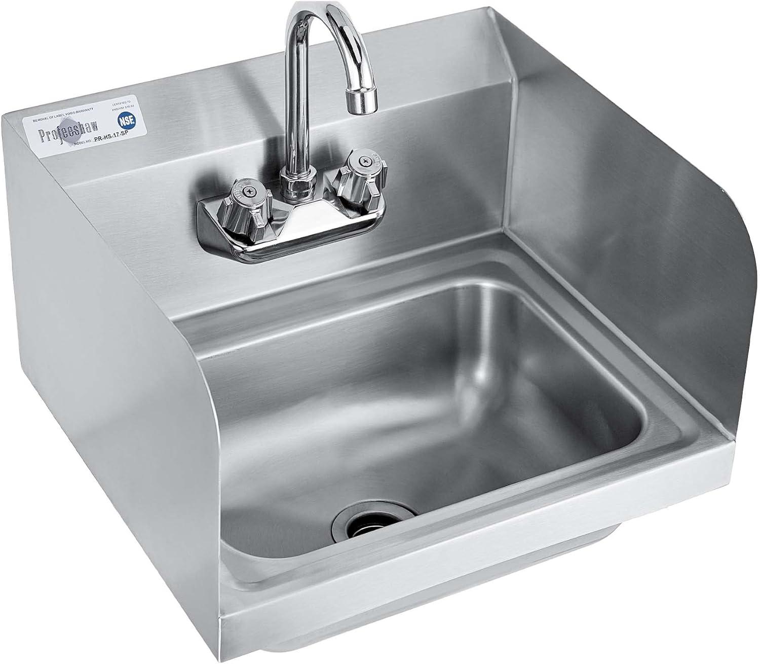 Tangkula Stainless Steel Sink NSF Wall Mount Hand Washing Sink with Faucet & Side Splash