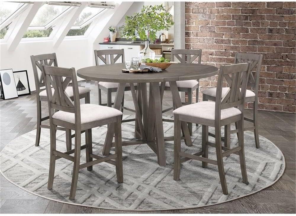 Gray Wood Farmhouse 7-Piece Counter Height Dining Set