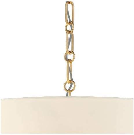 Possini Euro Design Warm Gold Pendant Chandelier 20" Wide Modern White Linen Drum Shade 4-Light Fixture for Dining Room Foyer Kitchen Island Entryway