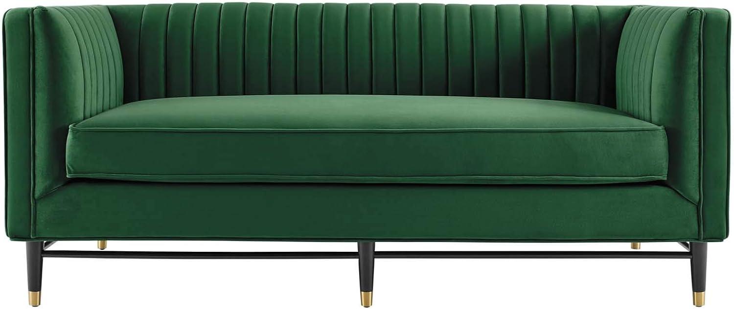 Devote Channel Tufted Performance Velvet Loveseat Emerald - Modway: Glam Deco Style, Stain-Resistant, Gold Accents