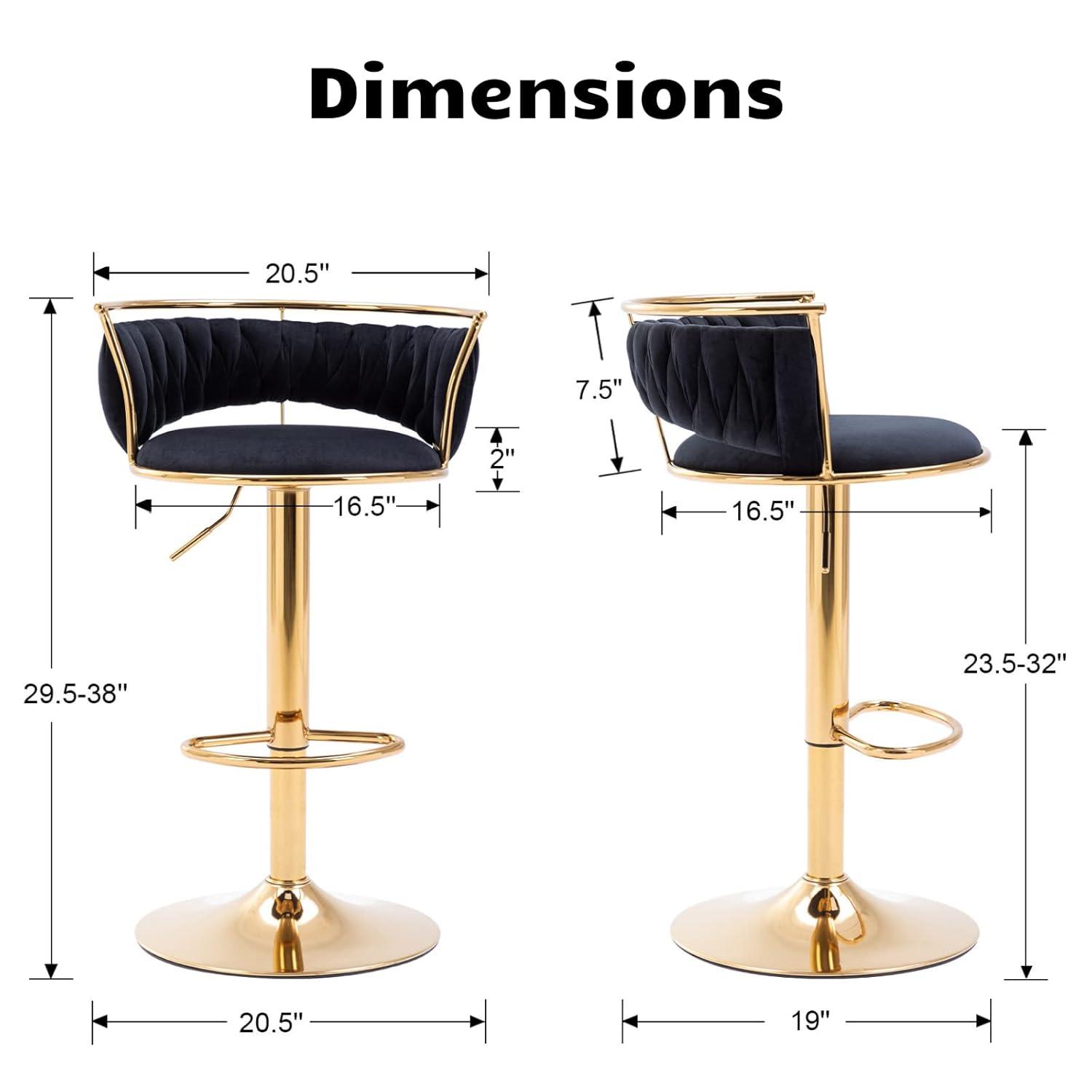 Modern Velvet Adjustable Swivel Bar Stools Set of 2 Orange