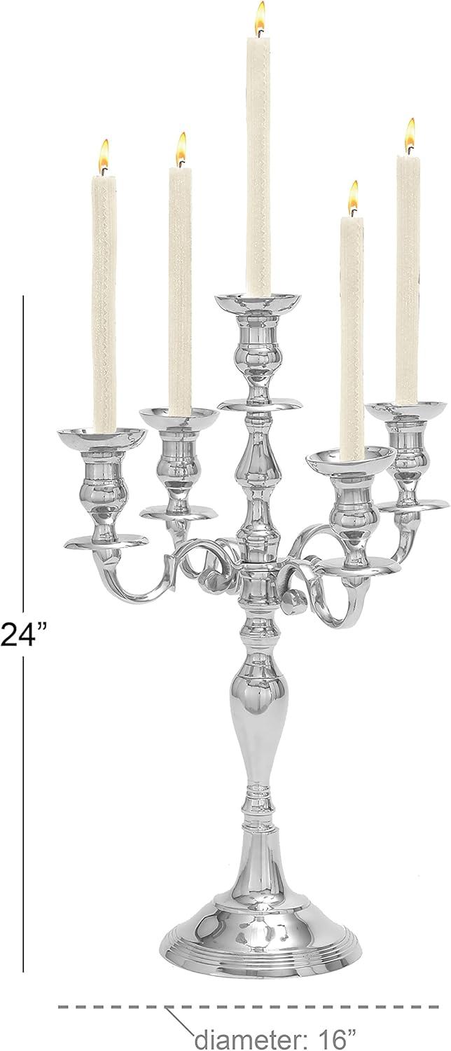 DecMode 5 Holder Silver Aluminum Metal Scrolled Candelabra