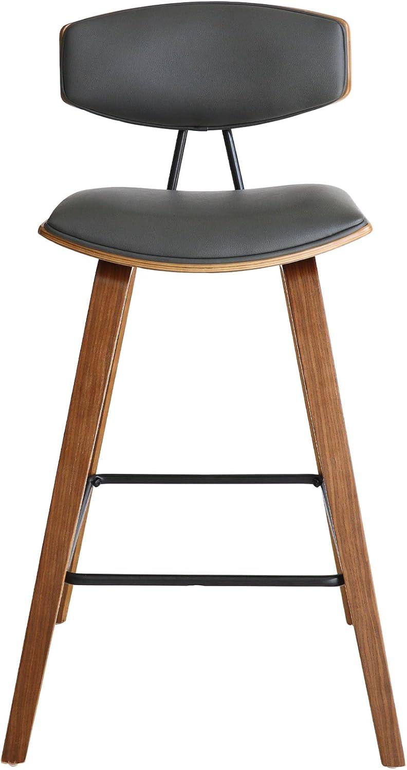 Fox Gray Faux Leather and Walnut Wood Counter Stool