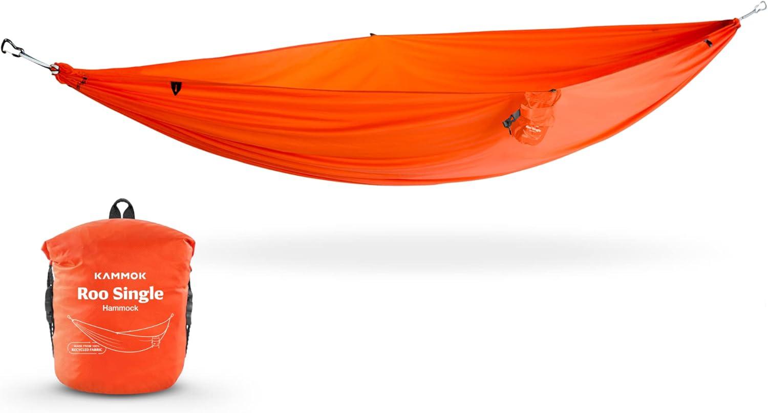 Kammok Roo Single Hammock with Stuff Sack | Waterproof Ripstop Nylon, Gear Loops |  Lightweight for Camping and Backpacking,  Ember Orange