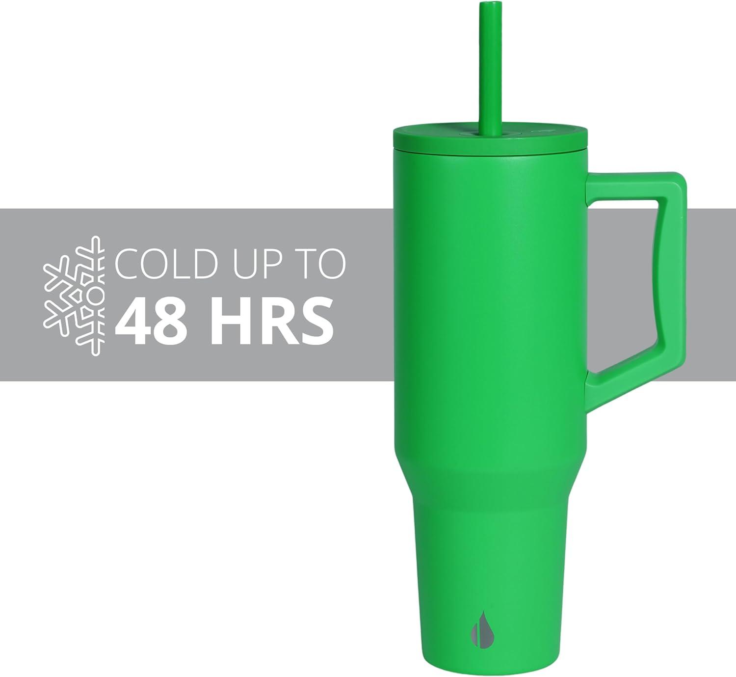 Elemental Commuter 40 oz Tumbler with Handle and Straw Lid | Travel Coffee Mug Spill Resistant | Insulated Cup Stainless Steel Tumblers for Water, Smoothies, Milkshake and More | Green