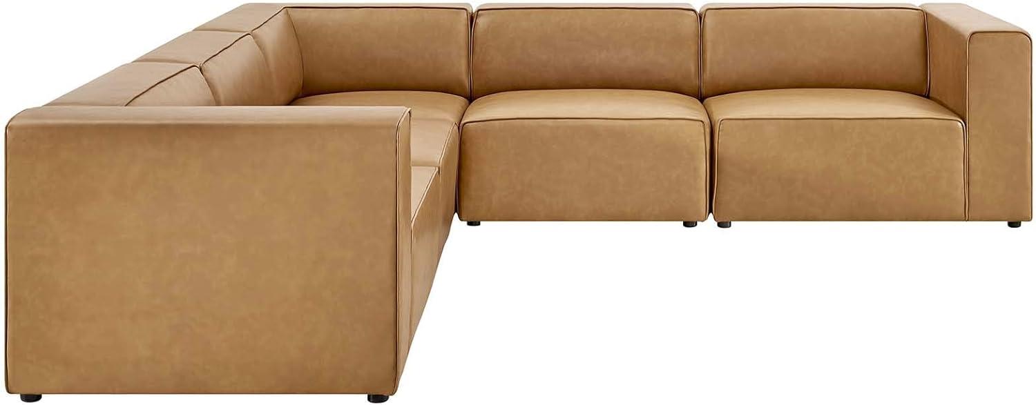 Tan Faux Leather 5-Piece Sectional Sofa with Check Pattern