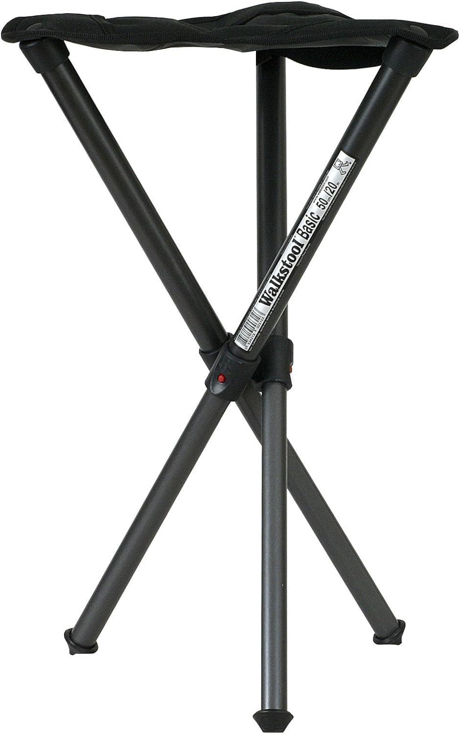 Walkstool - Basic Model - Black Color - 3 Legged Folding Stool in Aluminium - Height 20" - Maximum Load 330 to 385 Lbs - Made in Sweden