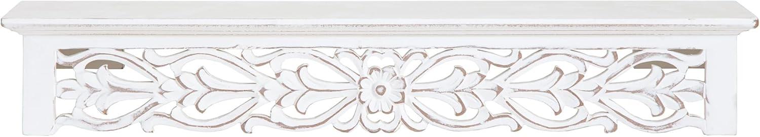 Brewster 24" Hyla White Decorative Shelf: Carved Floating, Botanical Detail, No Assembly Required