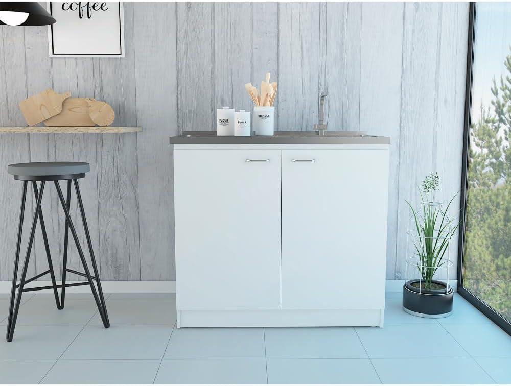 TUHOME Napoles Utility Sink Cabinet With Integrated Steel Sink