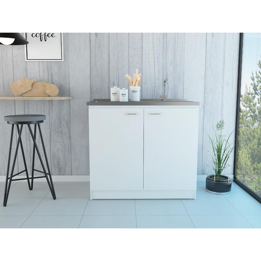 TUHOME Napoles Utility Sink Cabinet With Integrated Steel Sink