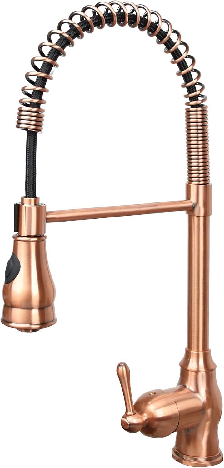 Akicon Pre-Rinse Spring Kitchen Faucet, Single Level with Pull Down Sprayer Copper Copper Finish