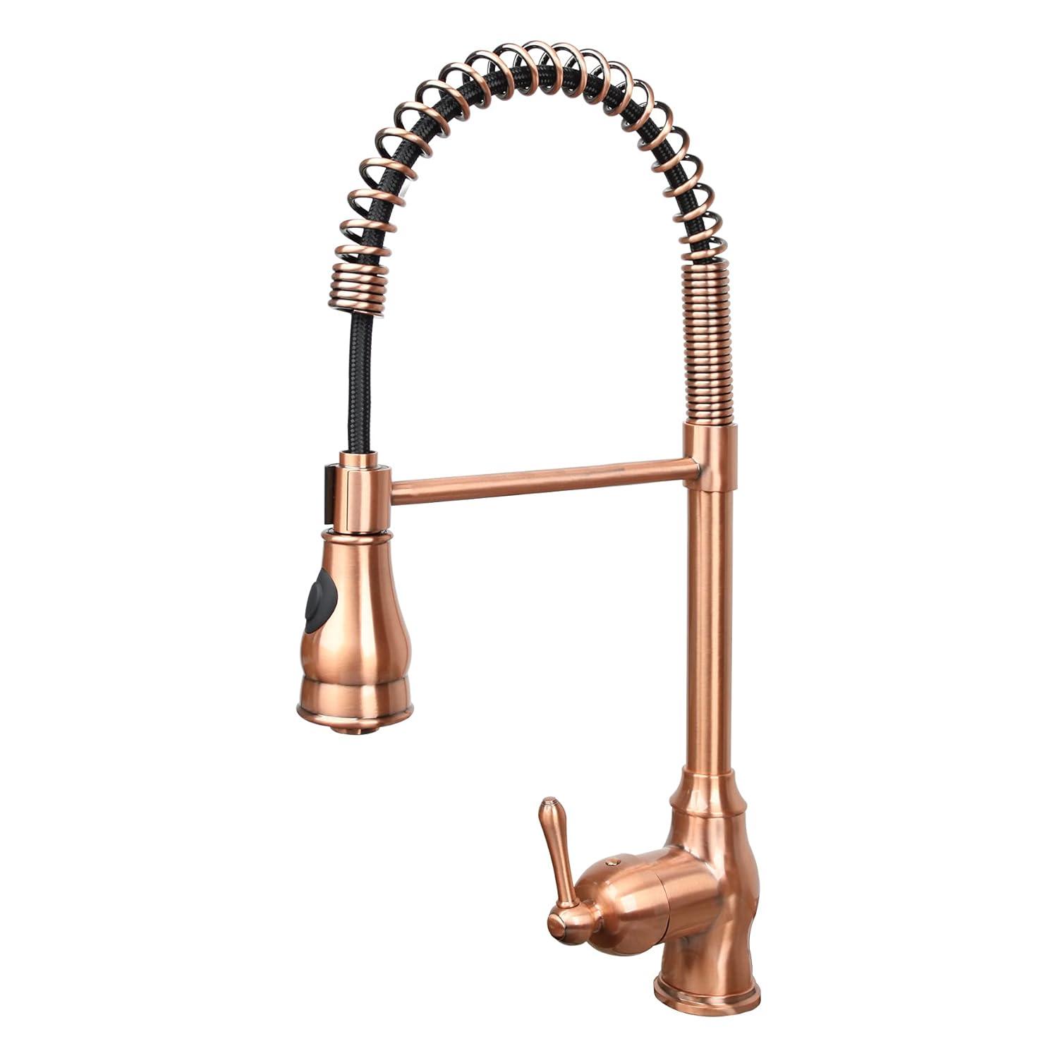 Akicon Pre-Rinse Spring Kitchen Faucet, Single Level with Pull Down Sprayer Copper Copper Finish