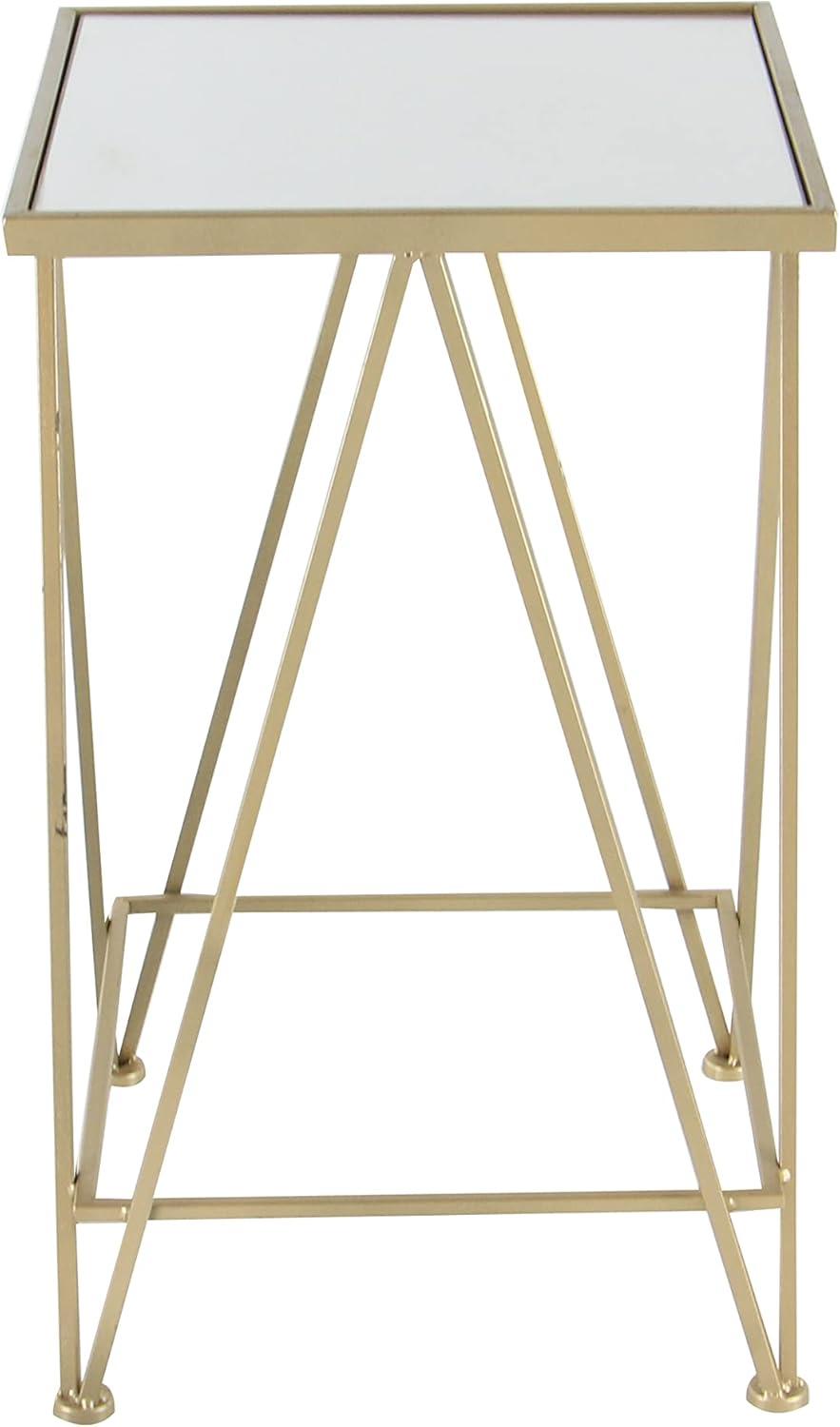 DecMode 15" x 26" Gold Metal Accent Table with Mirrored Glass Top, 2-Pieces