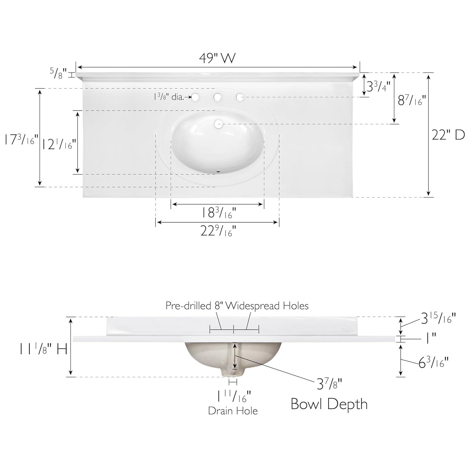 49-inch Cultured Marble Vanity Top with Backsplash, Improved Package, White – Design House, 586388