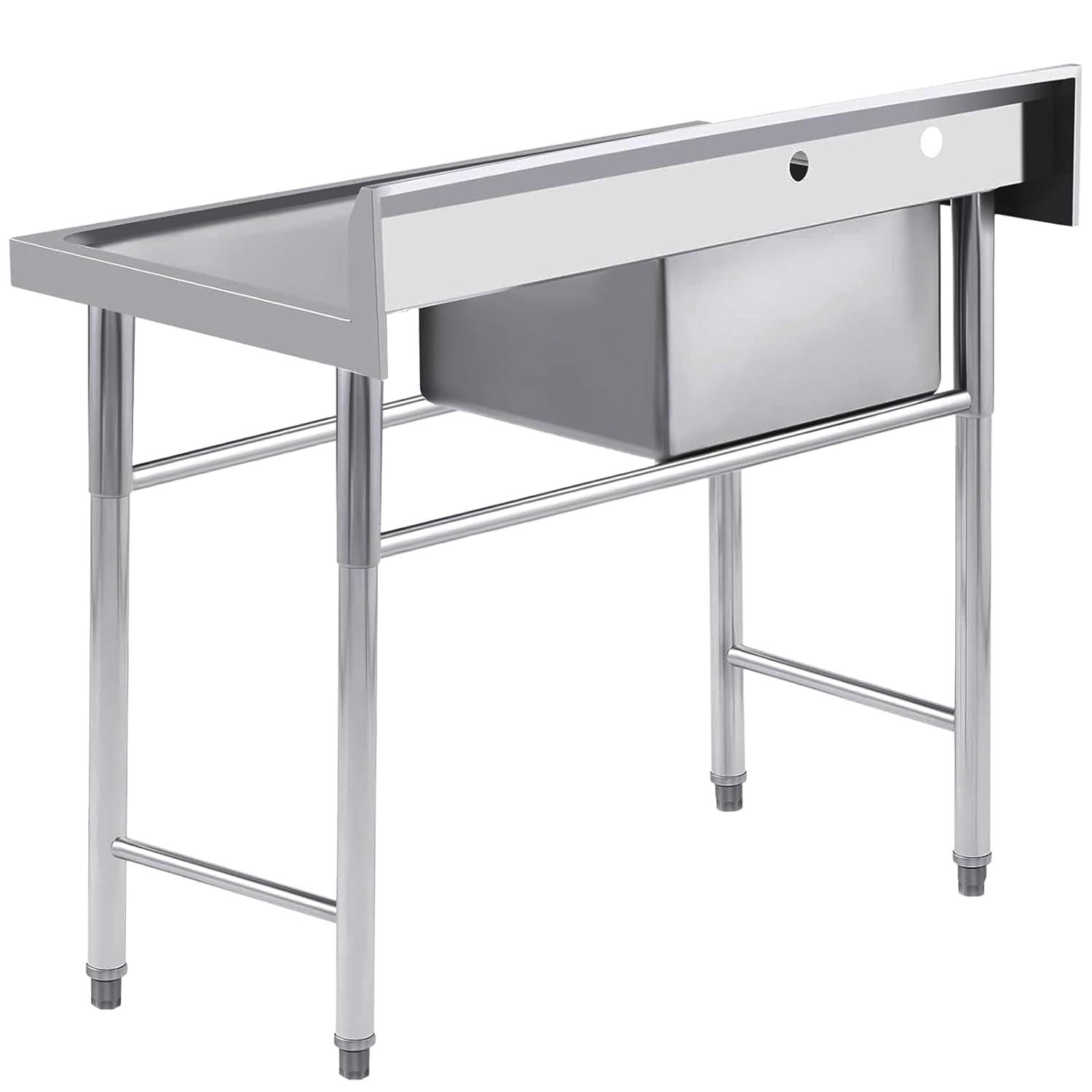 Commercial Stainless Steel Utility Sink,Free-Standing Design for Kitchen, Laundry, Garage & Workshop,Single sink + platform