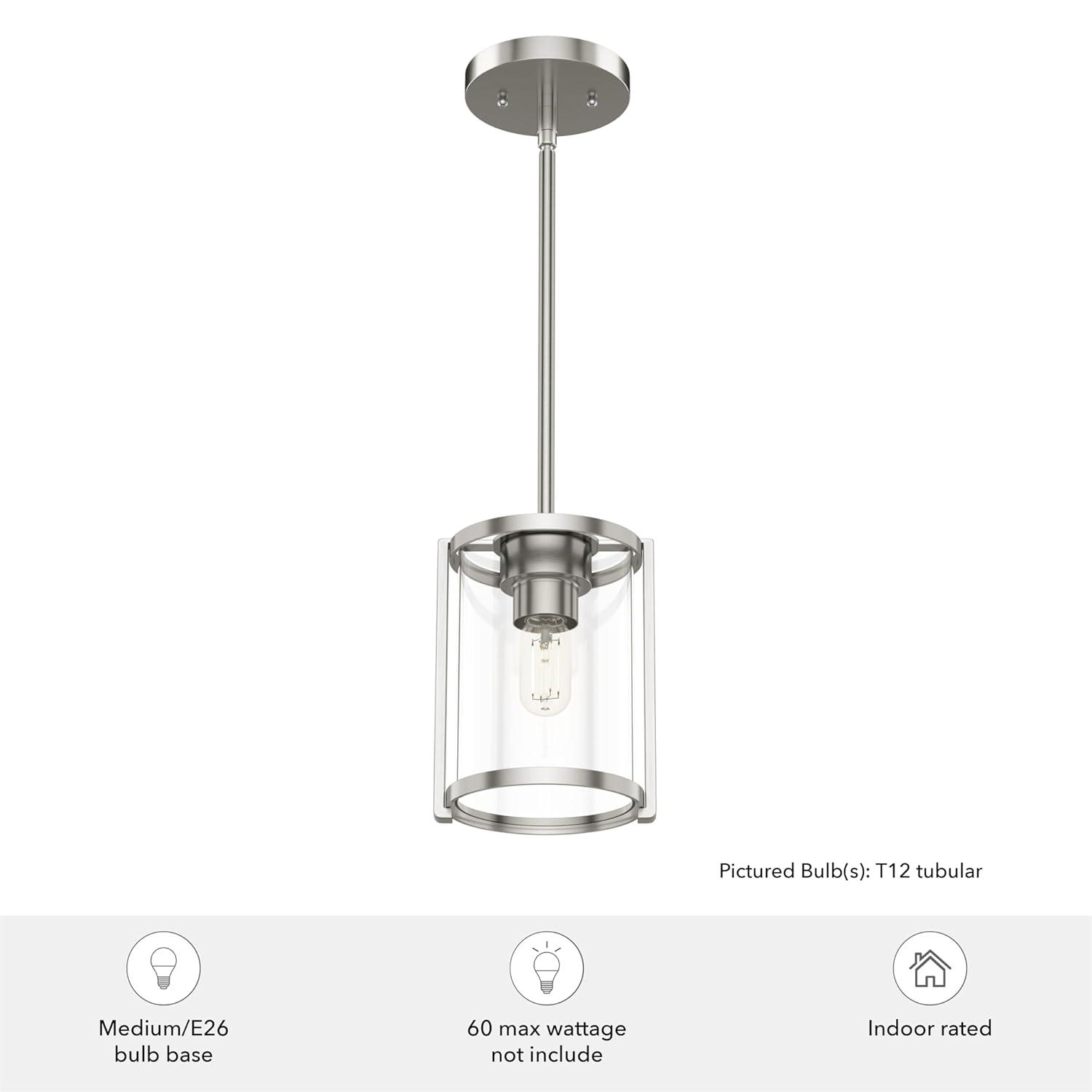 Astwood Clear Glass Mini Pendant Ceiling Light Fixture Silver - Hunter Fan: UL Listed, Adjustable Height
