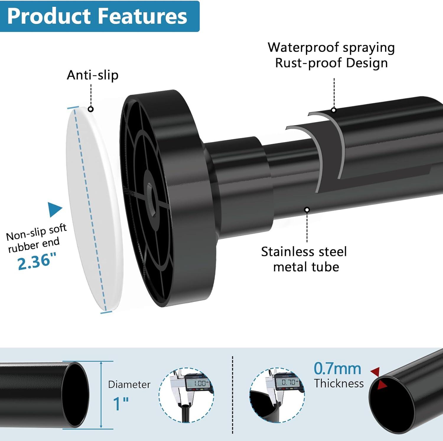 Adjustable Black Stainless Steel Tension Shower Curtain Rod