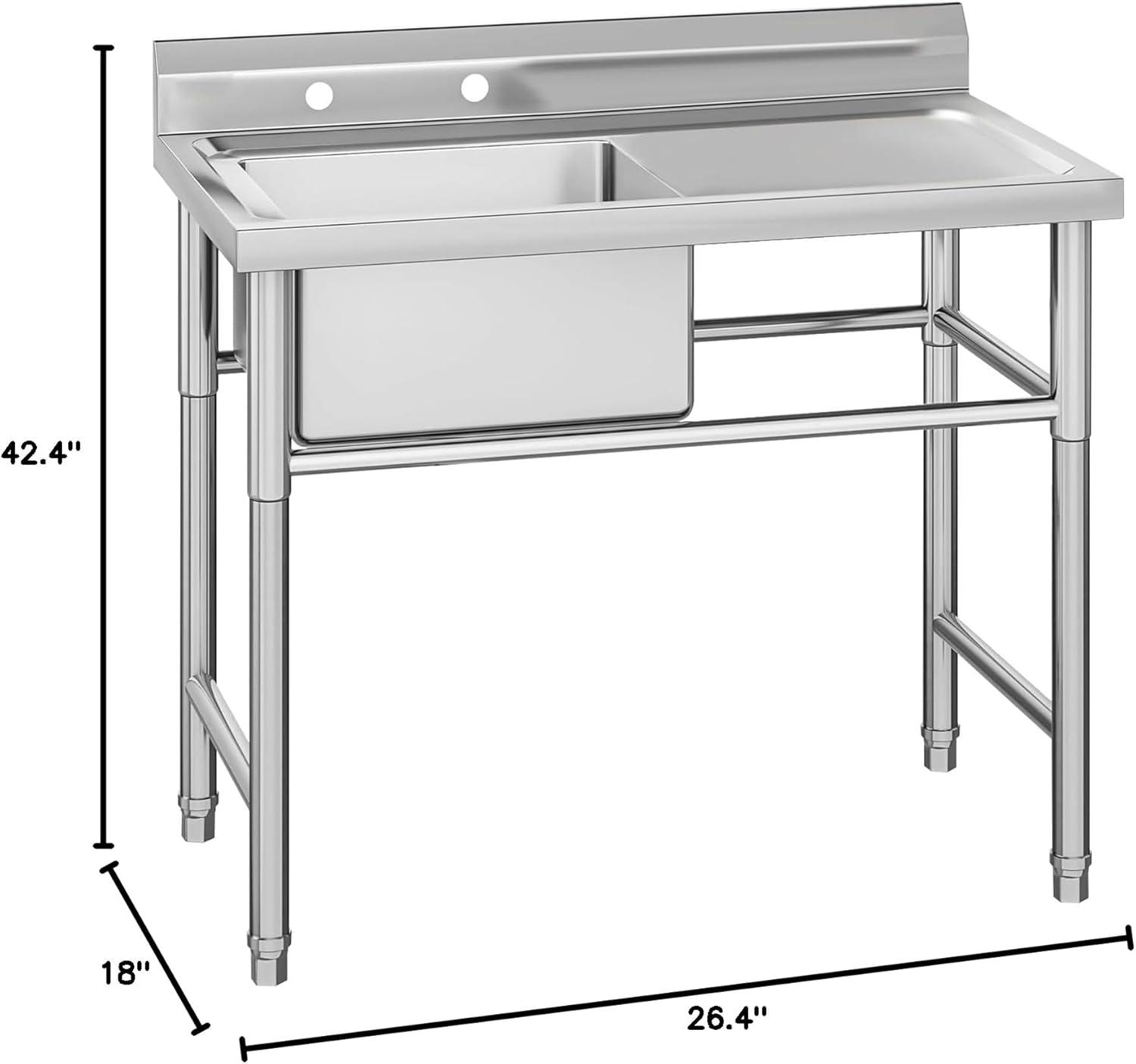 Commercial Stainless Steel Utility Sink,Free-Standing Design for Kitchen, Laundry, Garage & Workshop,Single sink + platform