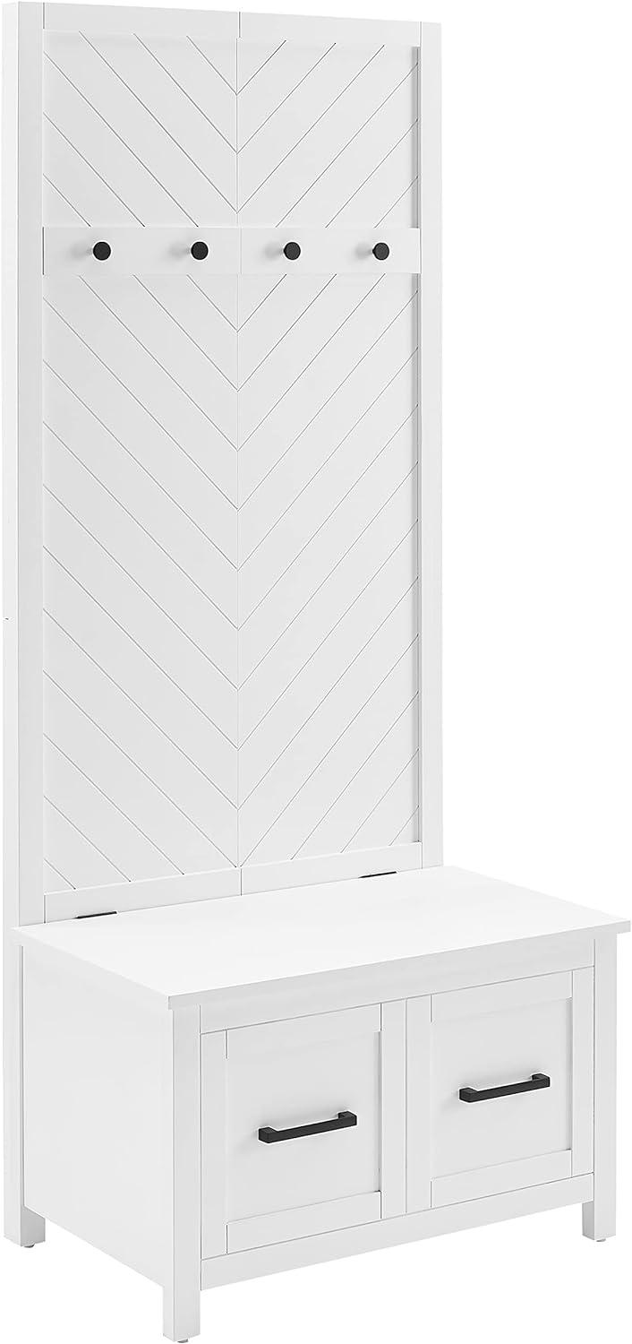 Kayce 58" Modern White Herringbone Hall Tree with Storage