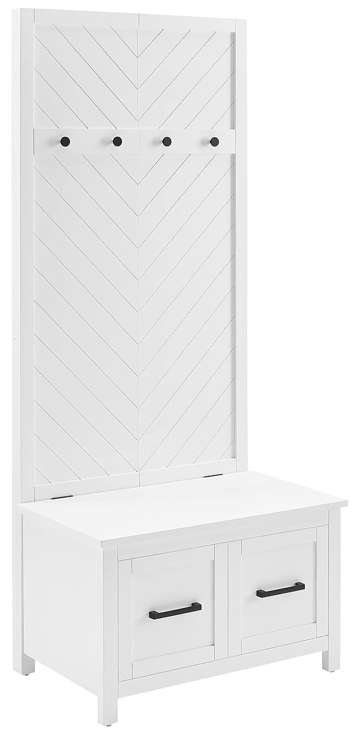 Kayce Hall Tree White - Crosley: Mudroom Storage Solution, Entryway Organizer with 4 Hooks, Veneer Finish