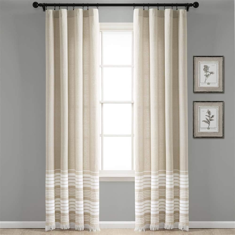 Lush Decor Nantucket Yarn Dyed Tassel Fringe Window 100% Cotton Striped Semi-Sheer Rod Pocket Curtain Panels (Set of 2)
