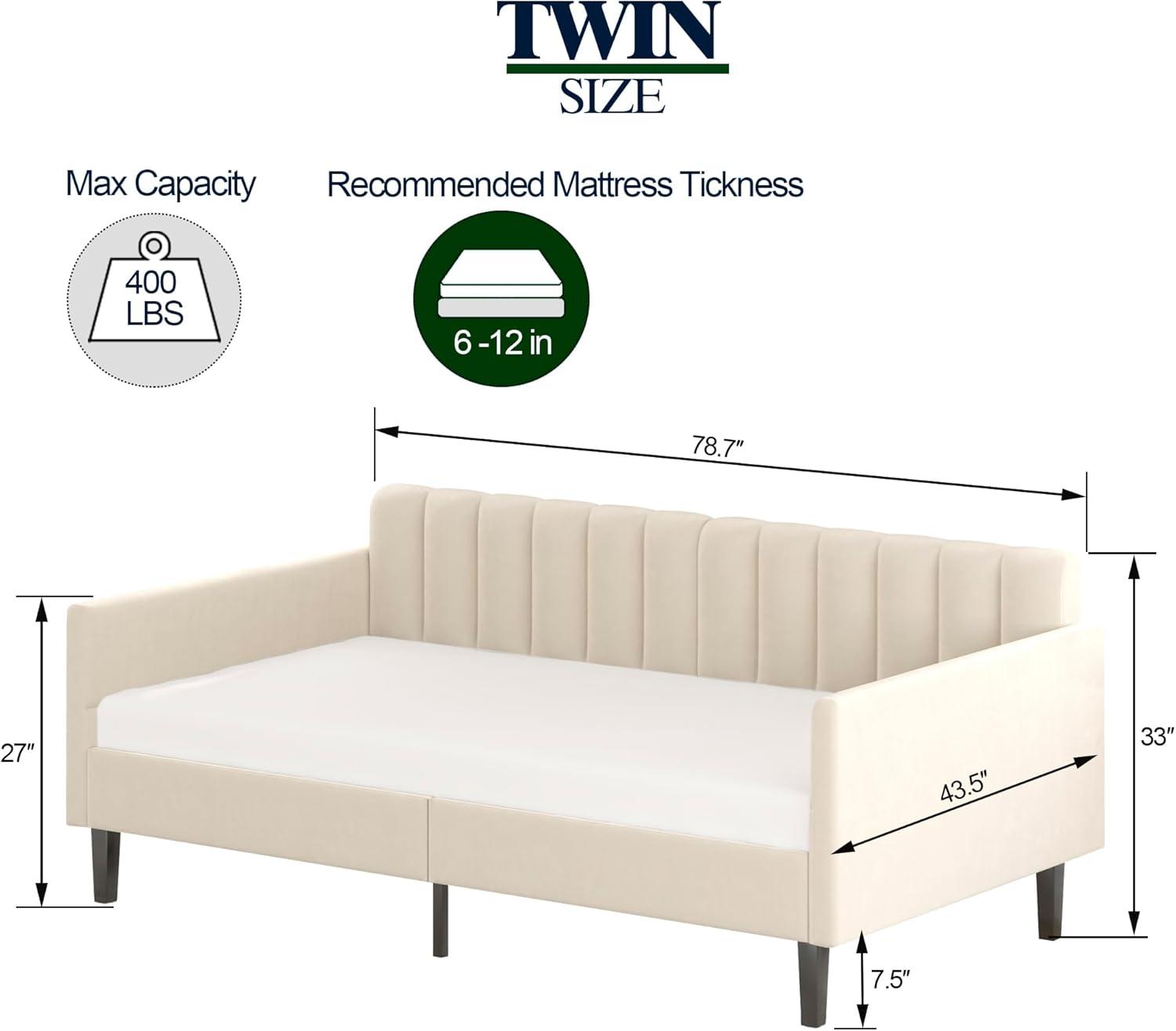 Modern Boucle Upholstered Twin Size Daybed with Drawers, Ivory