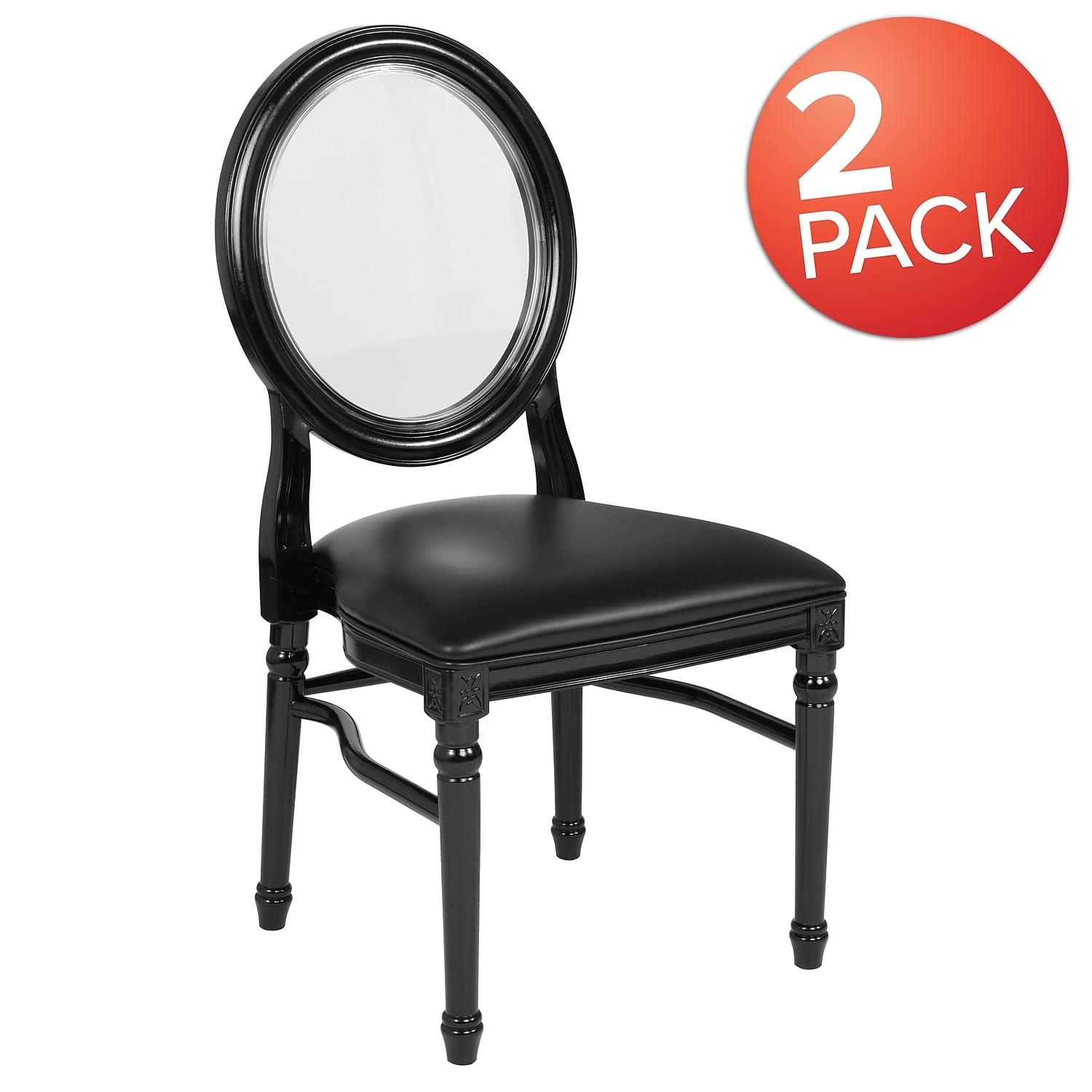 Flash Furniture 2 Pack HERCULES Series 900 lb. Capacity King Louis Chair with Tufted Back, Black Vinyl Seat and Black Frame