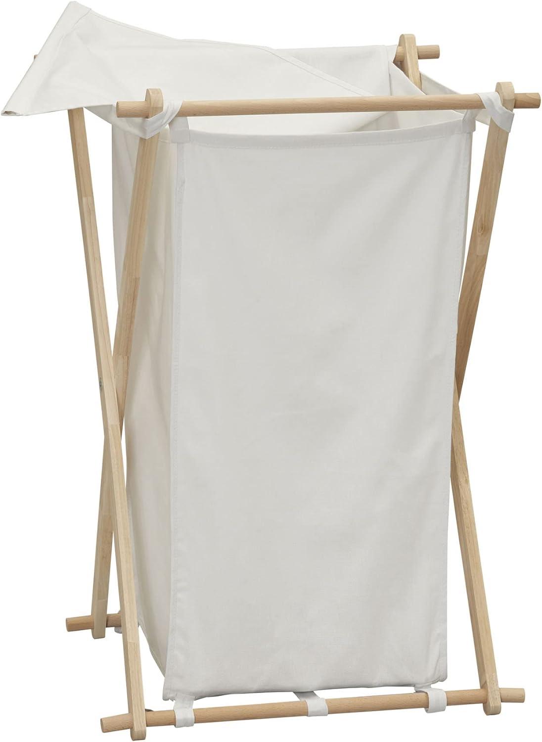 Household Essentials X-Frame Wood Laundry Hamper, Folding Wood Frame with Washable Poly-Cotton Bag