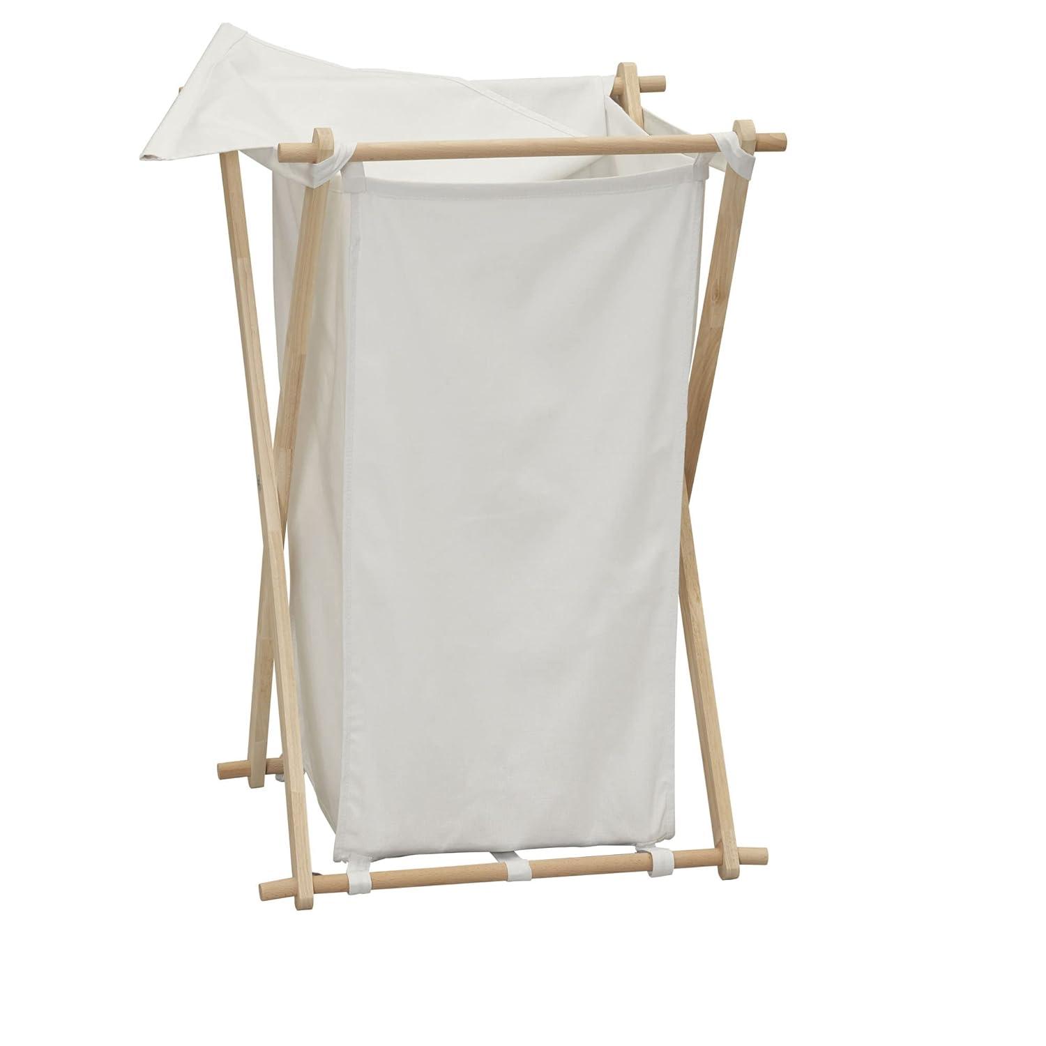 Household Essentials X-Frame Wood Laundry Hamper, Folding Wood Frame with Washable Poly-Cotton Bag