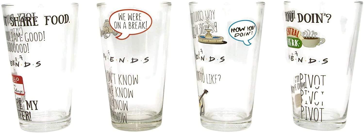 Friends Quotes Pattern 4-Piece 16 oz Pub Glass Set