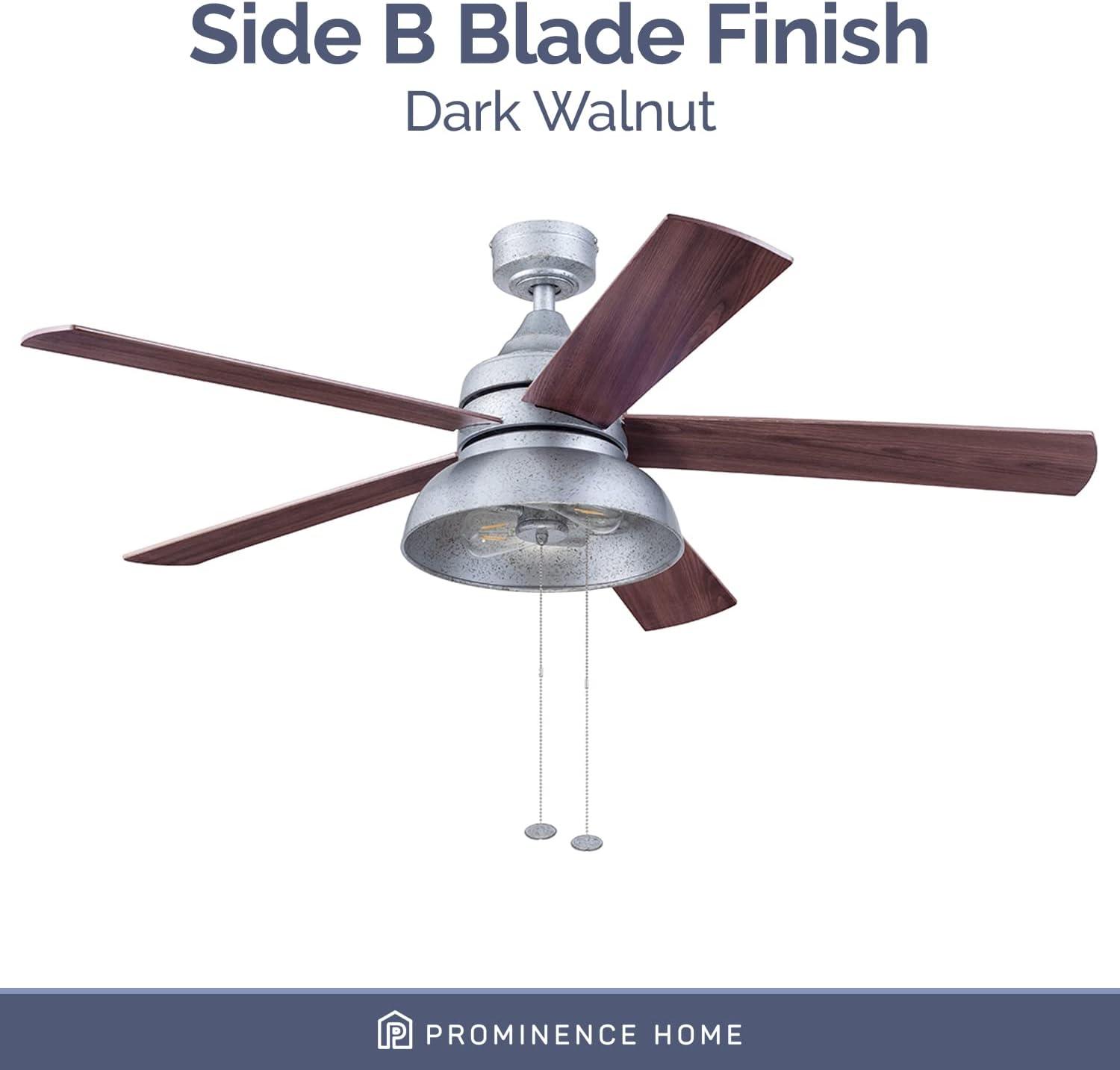 Prominence Home 51660-45 Brightondale Ventilador de Techo LED para Interiores y Exteriores de Estilo Industrial de 52 Pulgadas con Luz - Galvanizado