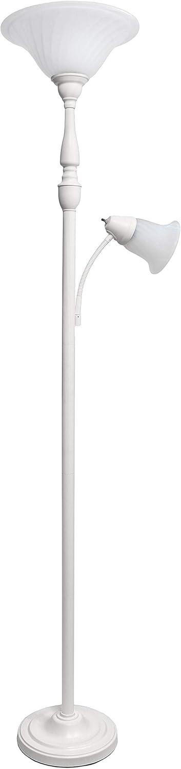 White Adjustable 3-Way Switch Floor Lamp with Marble Glass Shade