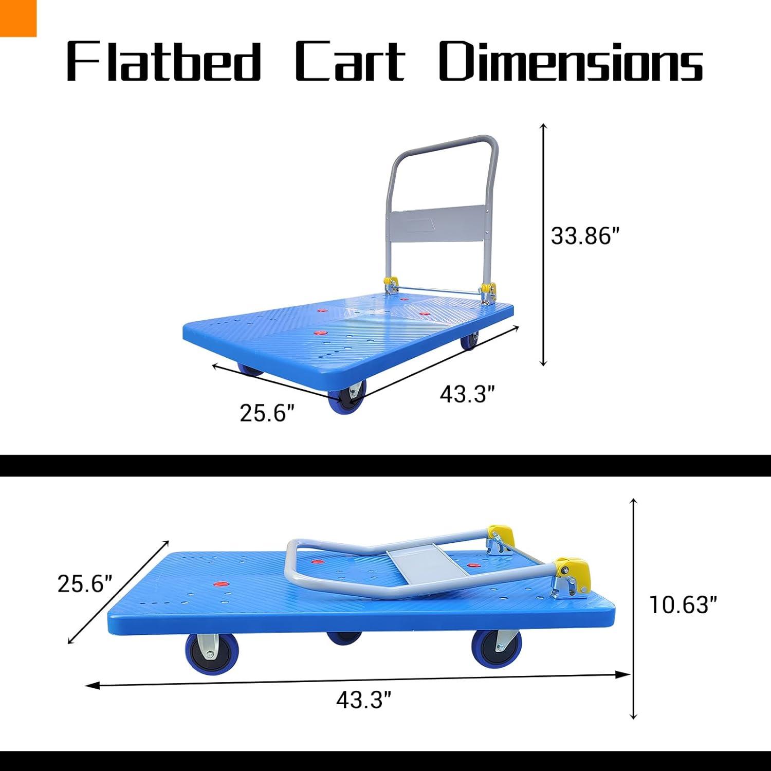 Push Cart Dolly 660 lbs. Capacity Platform Truck Foldable Platform Cart Upgraded Heavy Duty Moving Cart with PU Wheels for Home Garden Warehouse Garage Workshops