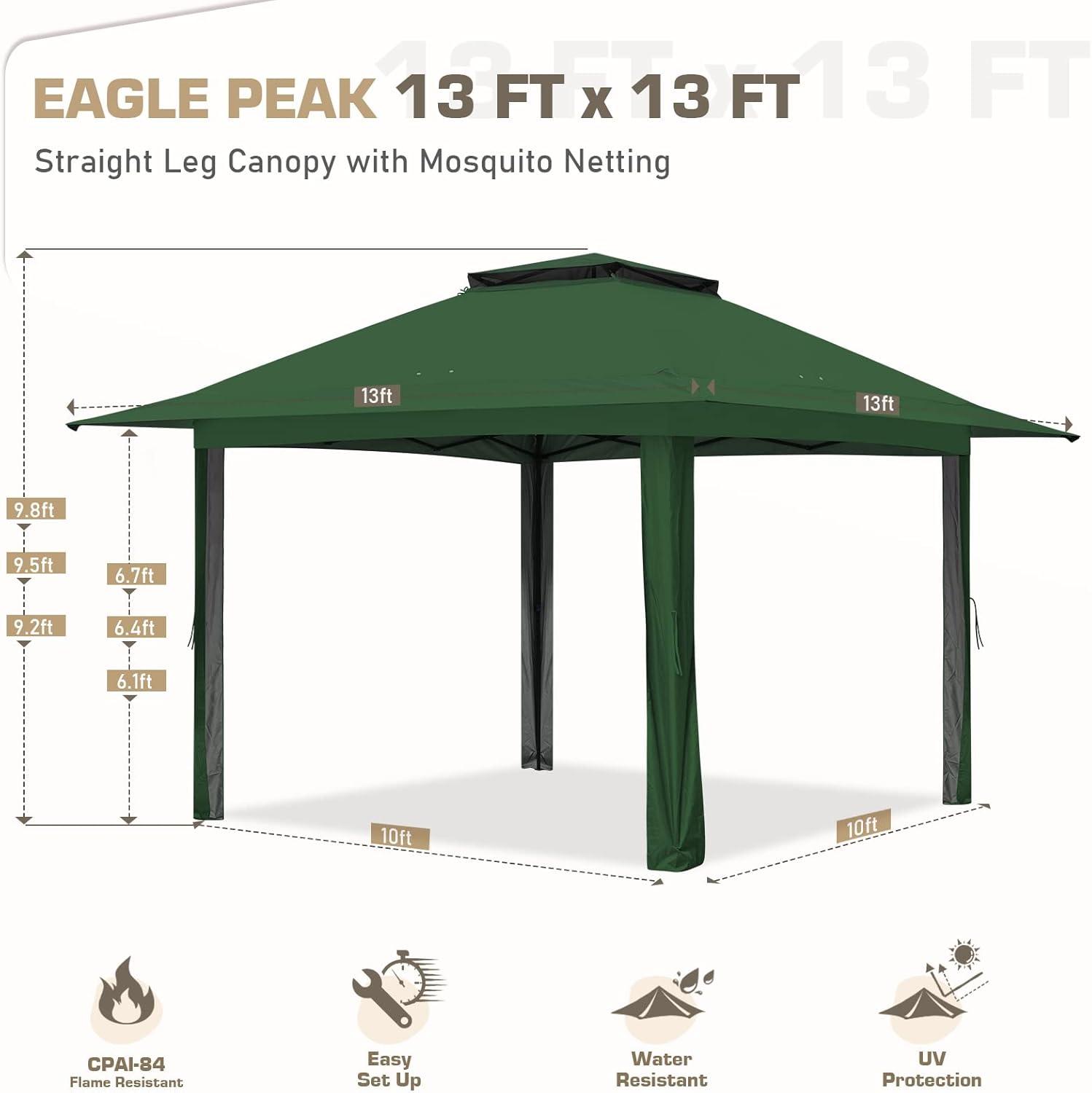 EAGLE PEAK Pop up Patio Gazebo 13 Ft. W x 13 Ft. D Metal Patio