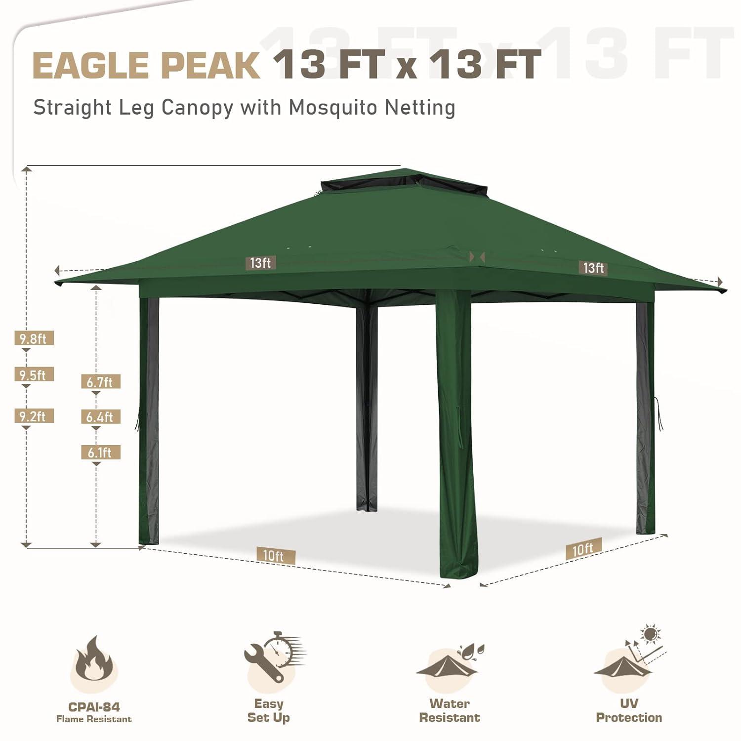 EAGLE PEAK Pop up Patio Gazebo 13 Ft. W x 13 Ft. D Metal Patio