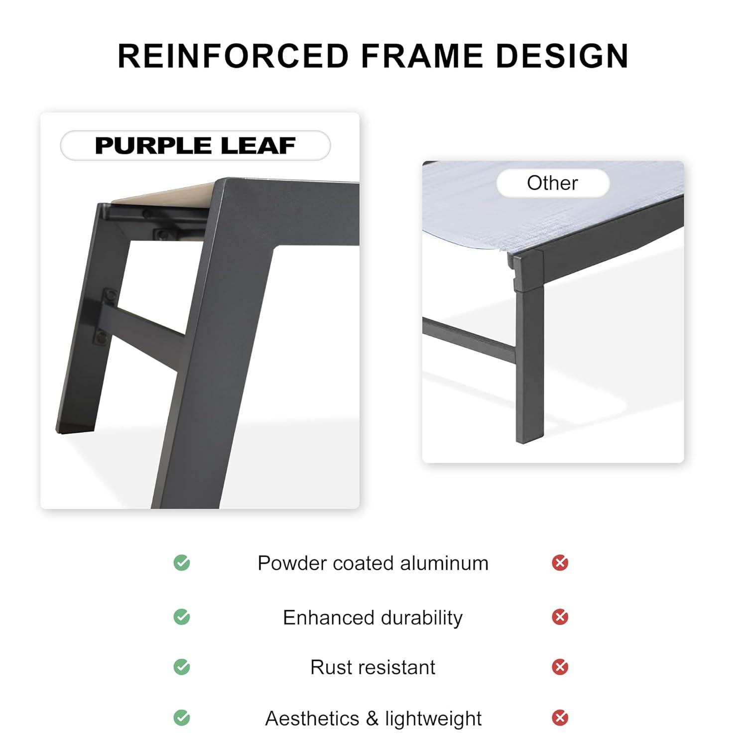 PURPLE LEAF Outdoor Chaise Lounge with Wheels for Outside 2 Pieces Aluminum Patio Lounge Chair with 5 Adjustable Position Recliner for Patio, Beach, Yard, Pool, Side Table Included, Beige