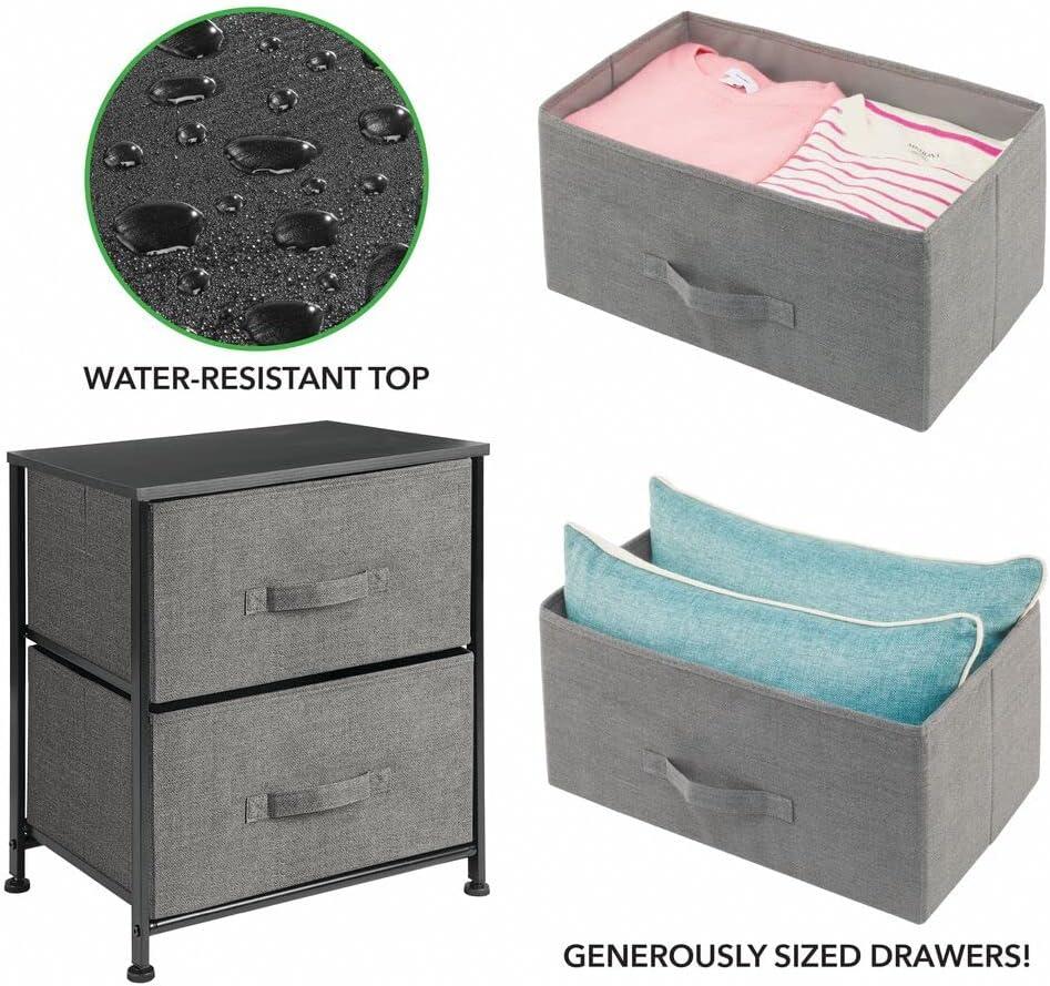 Wood Top Metal Frame 2 Drawer Night Stand