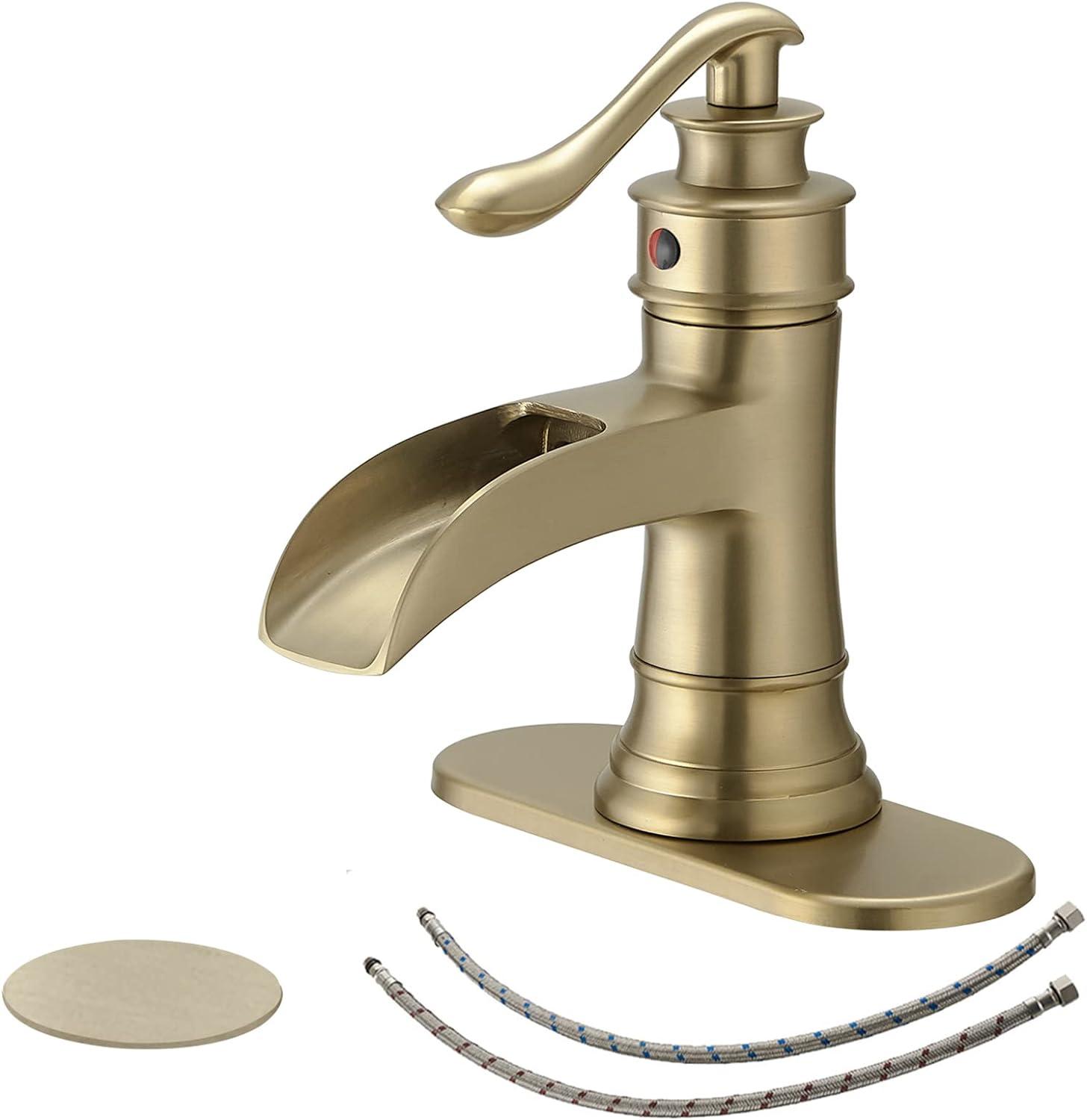 Brushed Gold Waterfall Single Handle Bathroom Faucet