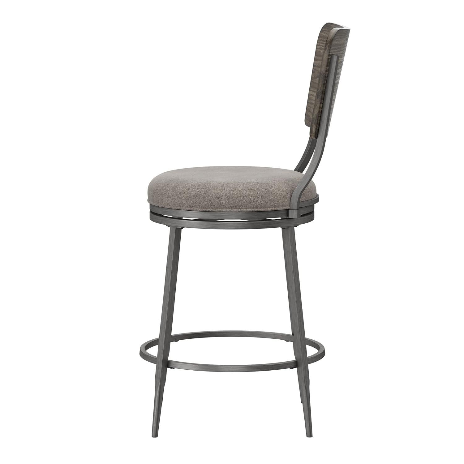 Hillsdale, Garren Metal Counter Height Swivel Stool with Wood Panel Back, Rubbed Pewter