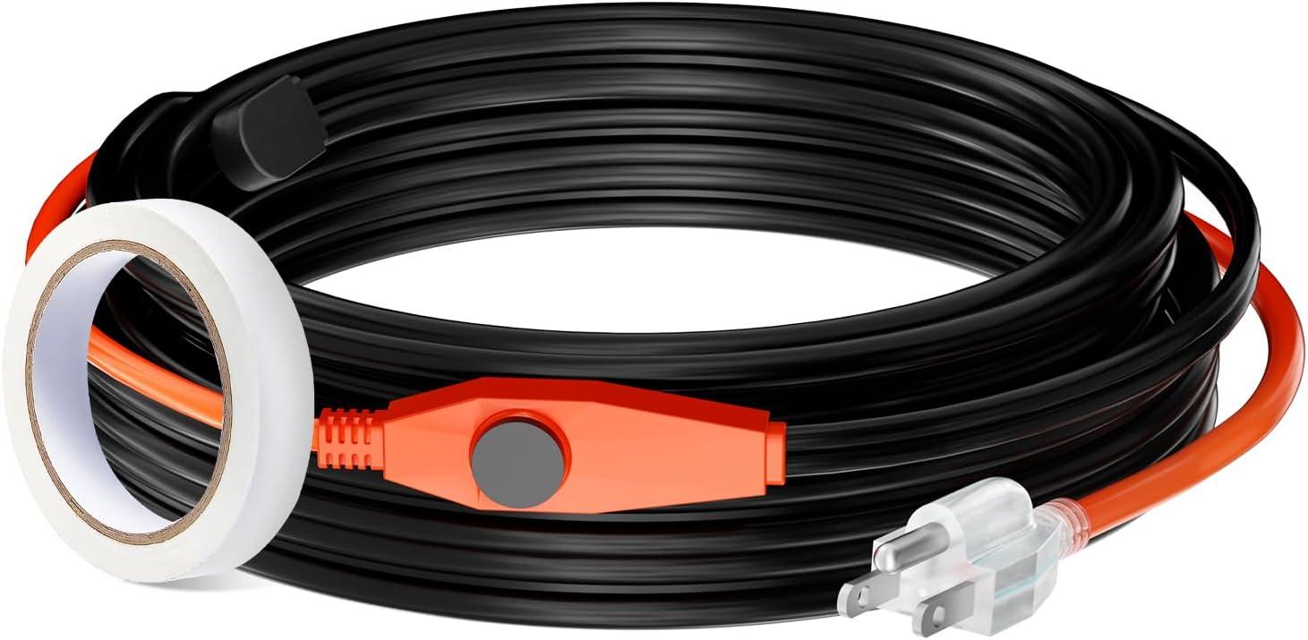 VEVOR Pipe Heating Cable 30FT 7W/FT Heat Tape for Pipes with Built-in Thermostat