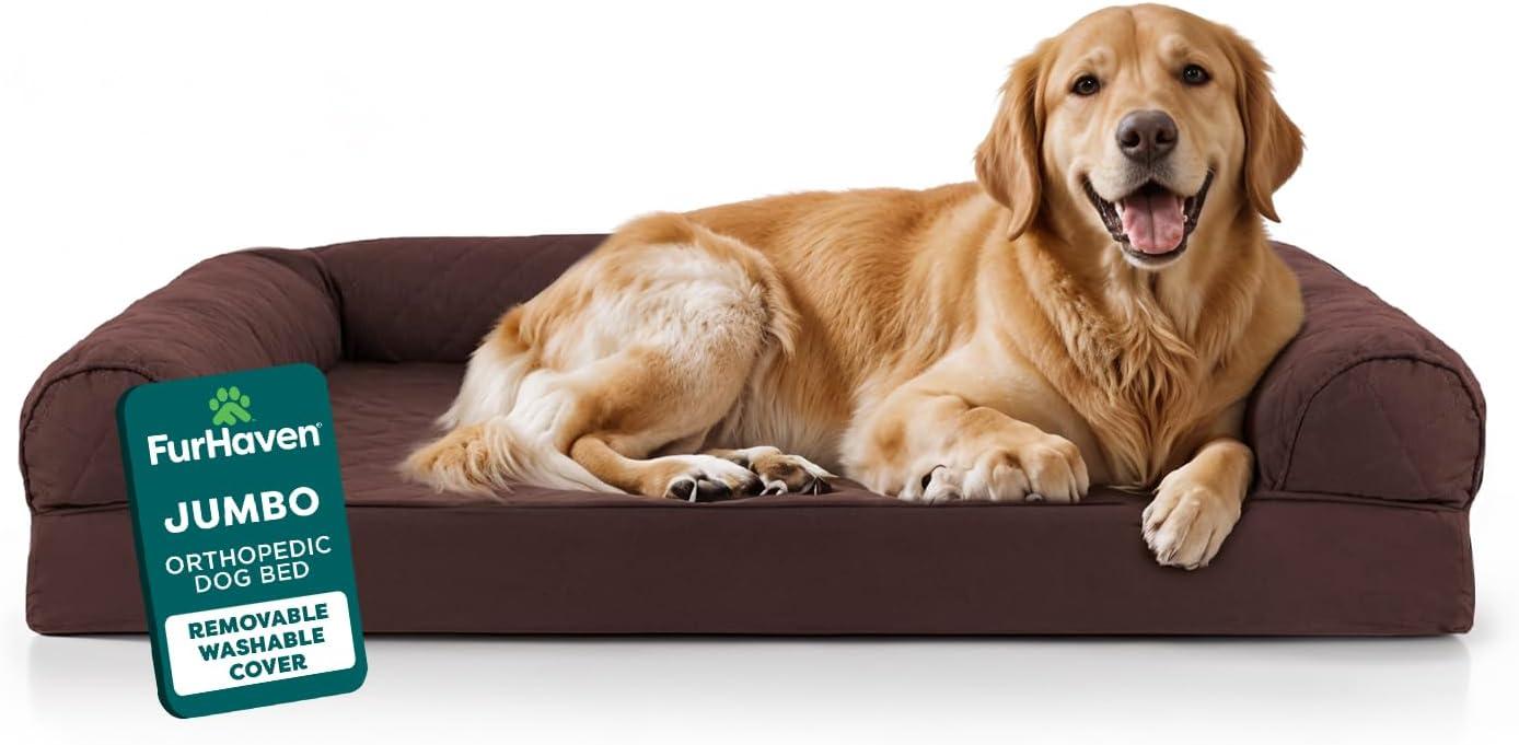 FurHaven Quilted Orthopedic Bolster Sofa Pet Bed