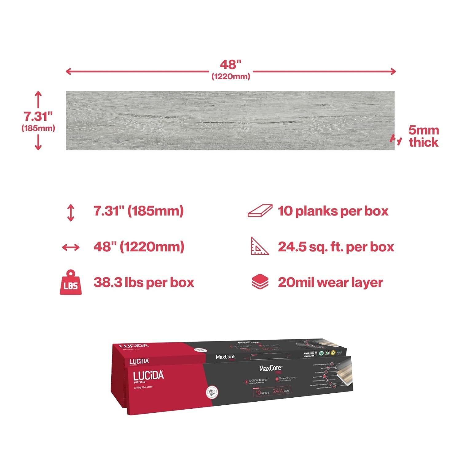 MaxCore Pro 20mil x 7.3" W x 48" L Click Lock Luxury Vinyl Plank Flooring