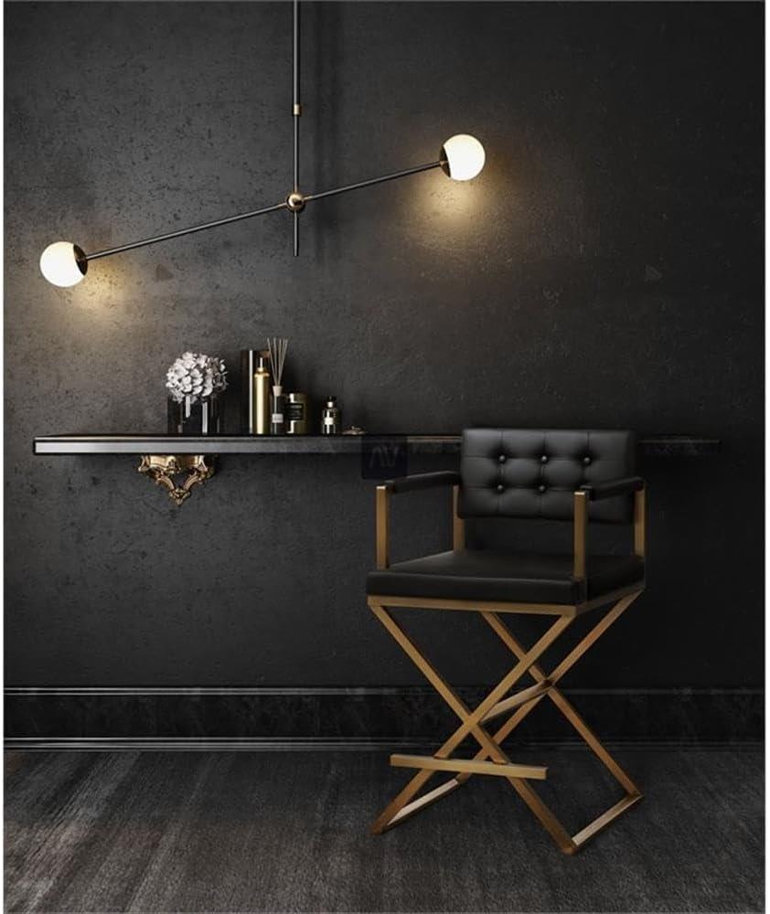 TOV Furniture Director Black Vegan Leather Barstool with Gold Steel Legs