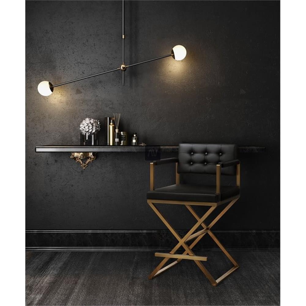 TOV Furniture Director Black Vegan Leather Barstool with Gold Steel Legs