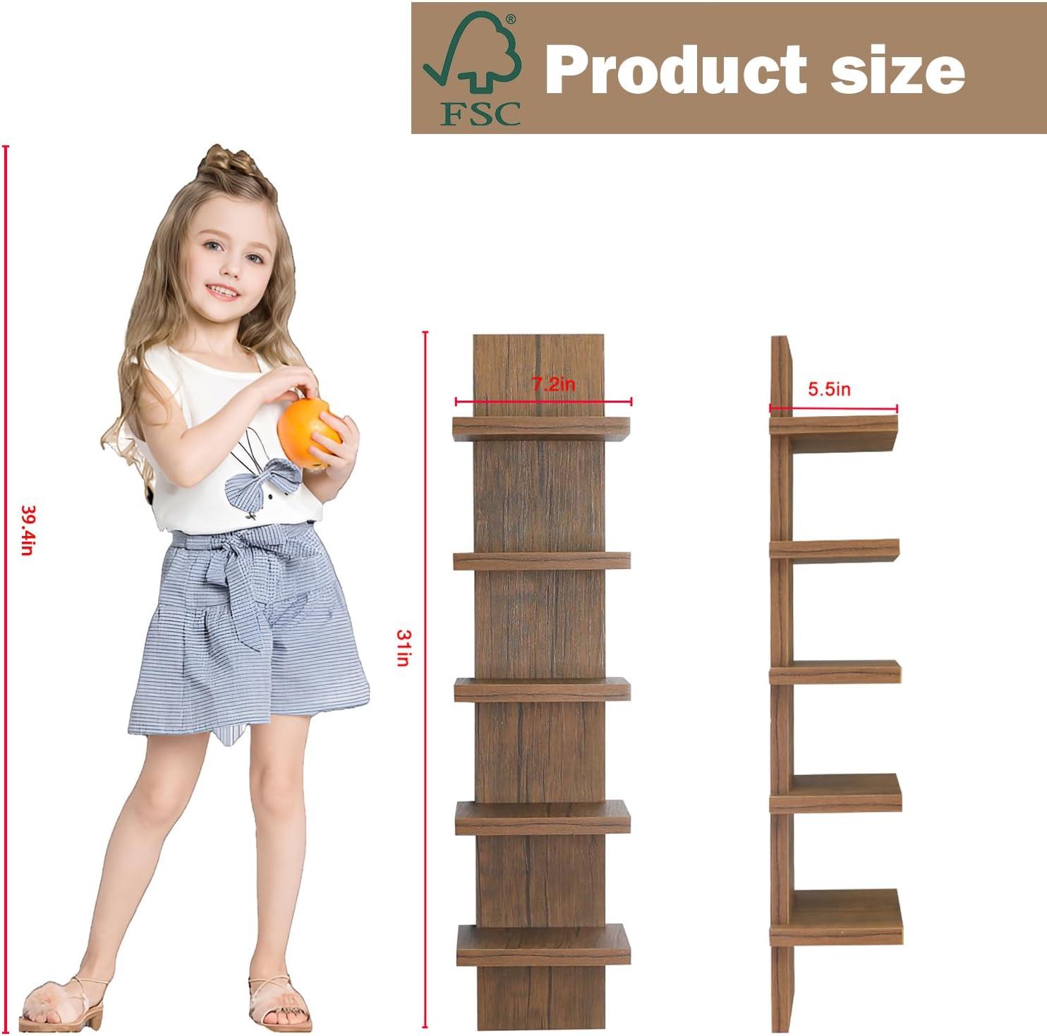 5 Tier Wall Shelf Unit, Brown Wall Shelf, Multifunctional Display Floating Shelf, Bedroom and Home Decor Organizer