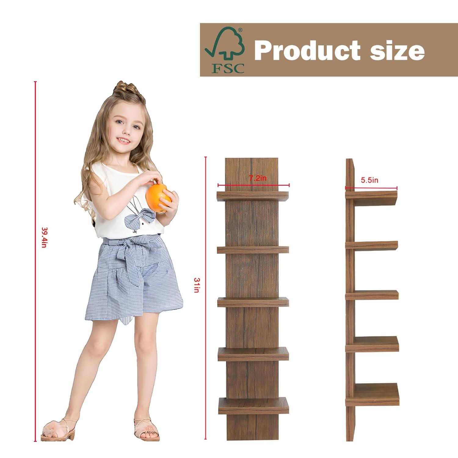 5 Tier Wall Shelf Unit, Brown Wall Shelf, Multifunctional Display Floating Shelf, Bedroom and Home Decor Organizer