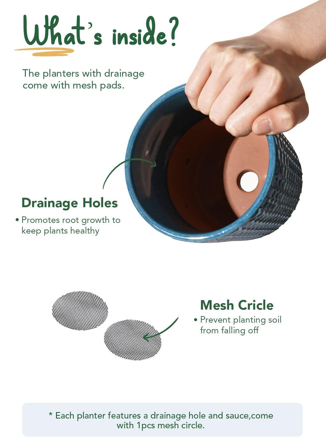 BEMAY 5.5" Plant Pots, Ceramic Indoor Planters with Drainage and Tray, Set of 2 Flower Pots for Succulent,Plants, Reactive Glaze Blue