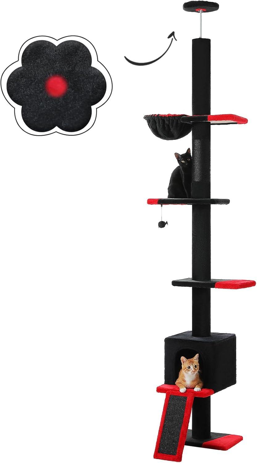 Adjustable Height Floor To Ceiling 5-Tier Tall Cat Tree Tower For Indoor Cats With Cat Condo, Cat Scratching Post And Cat Ladder