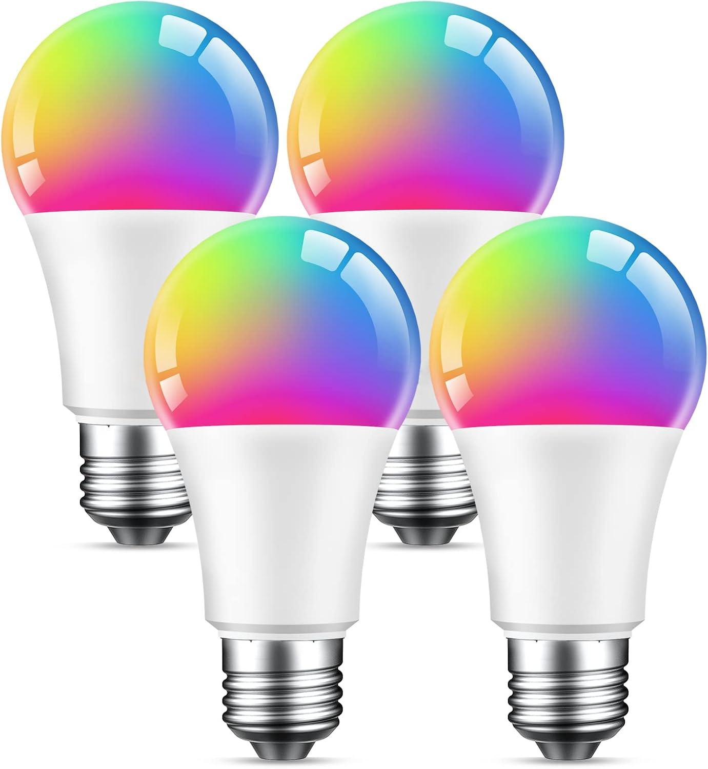 WB4-4: Gosund Smart Bulb, WiFi Light Bulbs, Color Changing Light Bulb, Smart Light Bulbs work with Alexa & Google Assistant, A19 RGB Alexa Light Bulb, RGB+Wnite, Dimmable LED Light Bulbs, 4 Pack